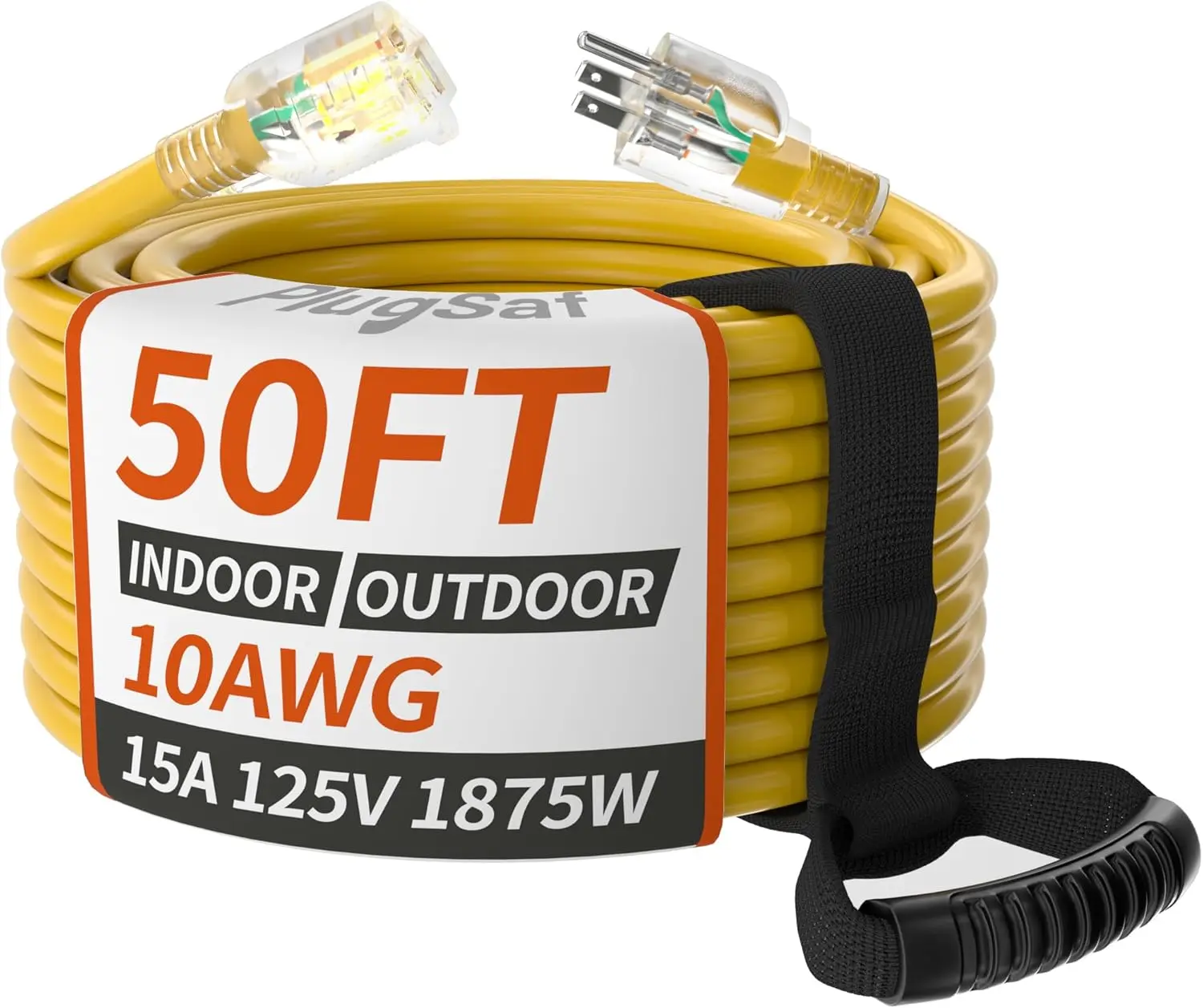 50ft 10/3 Gauge Outdoor Extension Cord Waterproof with Lighted Indicator,10 Gauge Heavy Duty 15Amp 1875W,3 Prong Cords Flexible