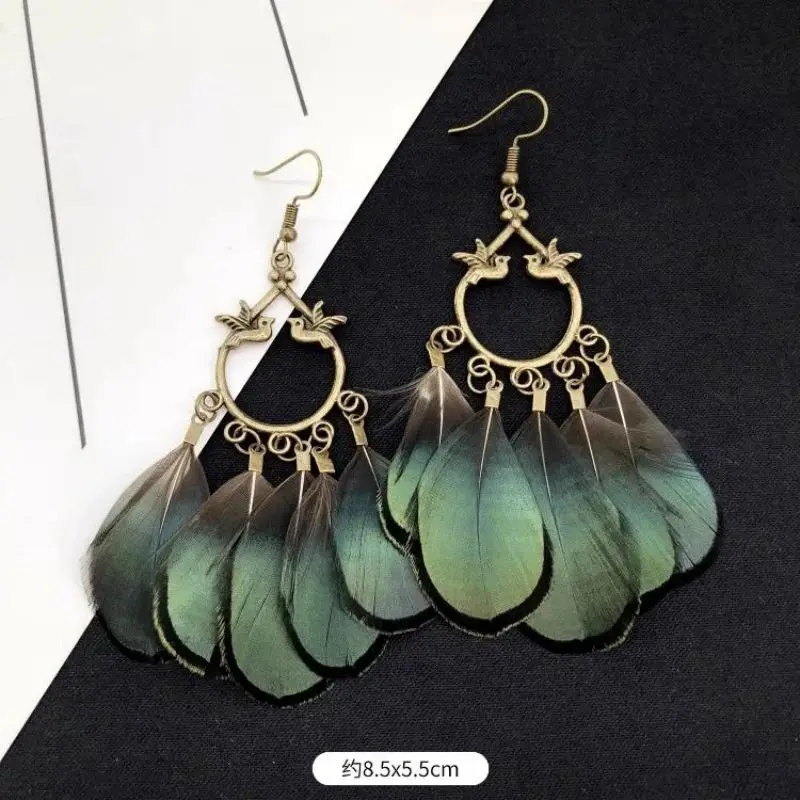 Übertriebene Feder-Ohrringe, Modische Imitation Pfauenfeder-Ohrringe, Boho-Stil Feder-Ohrringe, Maßgefertigter Schmuck Großhandel