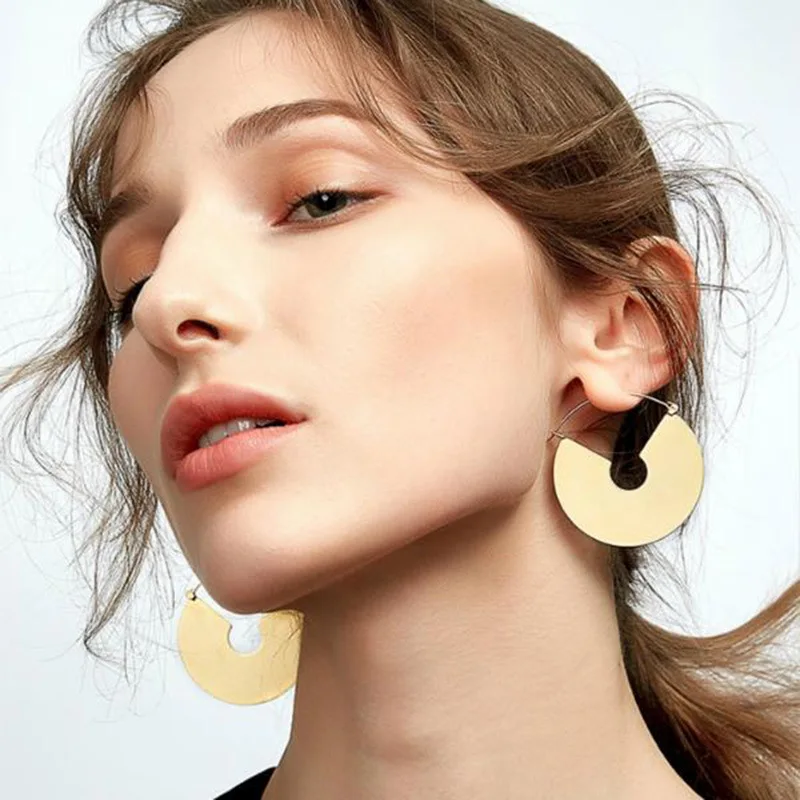 Retro Stainless Steel Mirror Surface Geometric Earrings For Women French Round Metallic Pin Female Earrings Hook Punk Jewelry