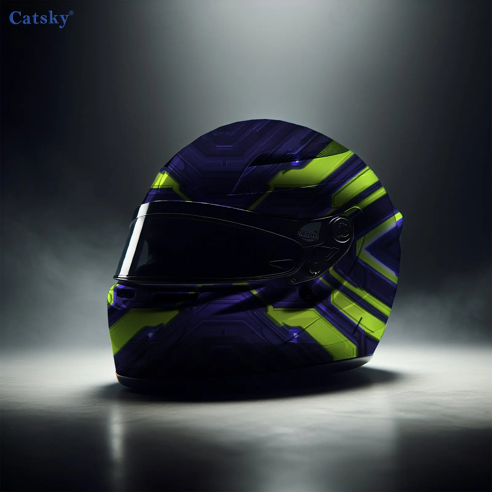 Purple-Black & Fluorescent Yellow Helmet Vinyl Wraps, Waterproof Scratch-Resistant Full Face Helmet Decals, Durable PVC Decorati view 5