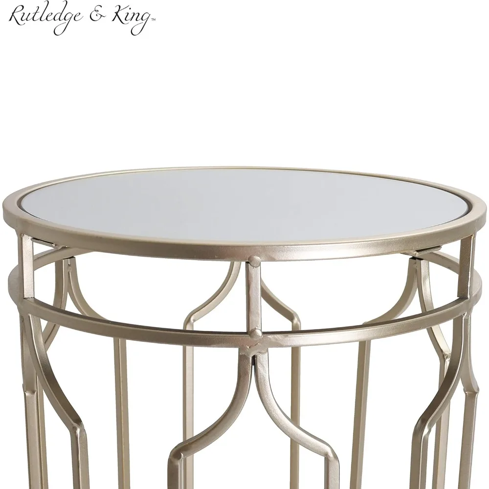 طقم طاولة مستديرة معدنية ذهبية مع قطع علوية مرآة - طاولات متداخلة باللون الذهبي ولمسة نهائية مرآة #3