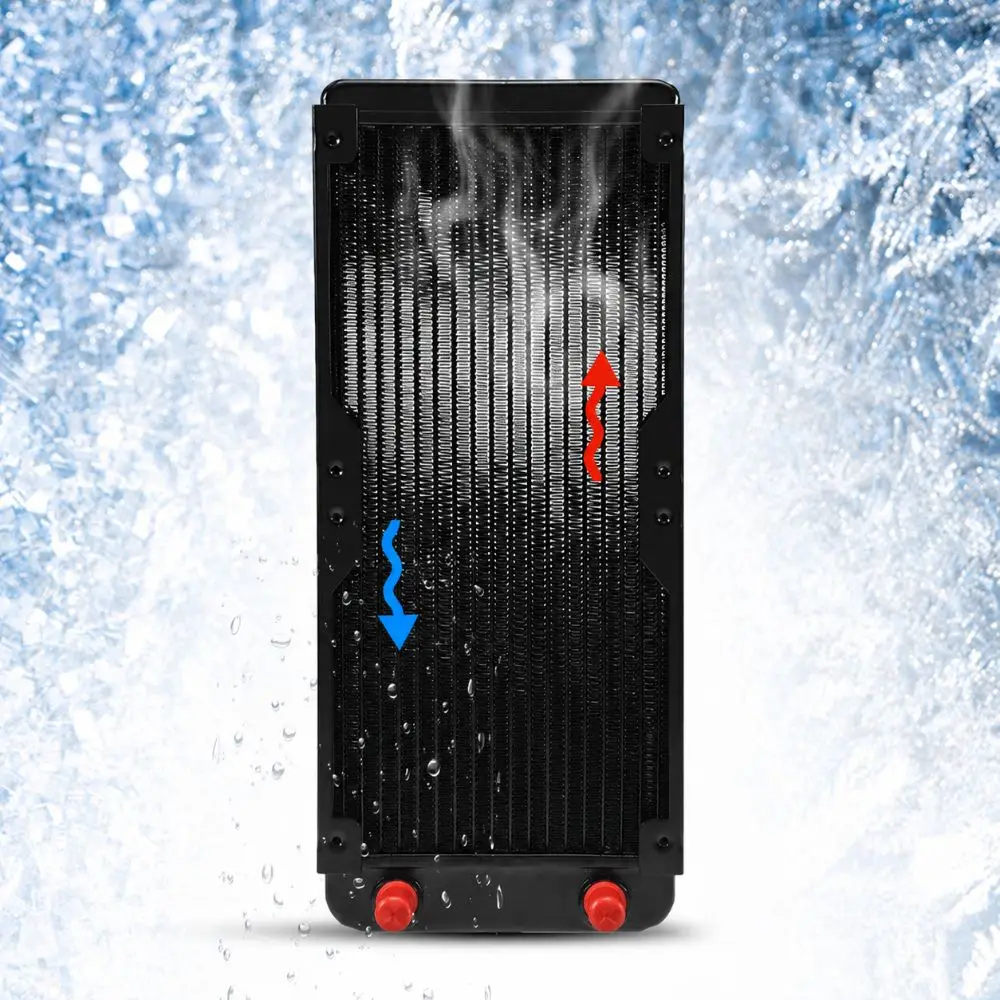 18 Tubes Computer Water Cooling Radiator Heat Dissipation Dense Fins Water Cooling Heat Exchanger Aluminum Powder Coated