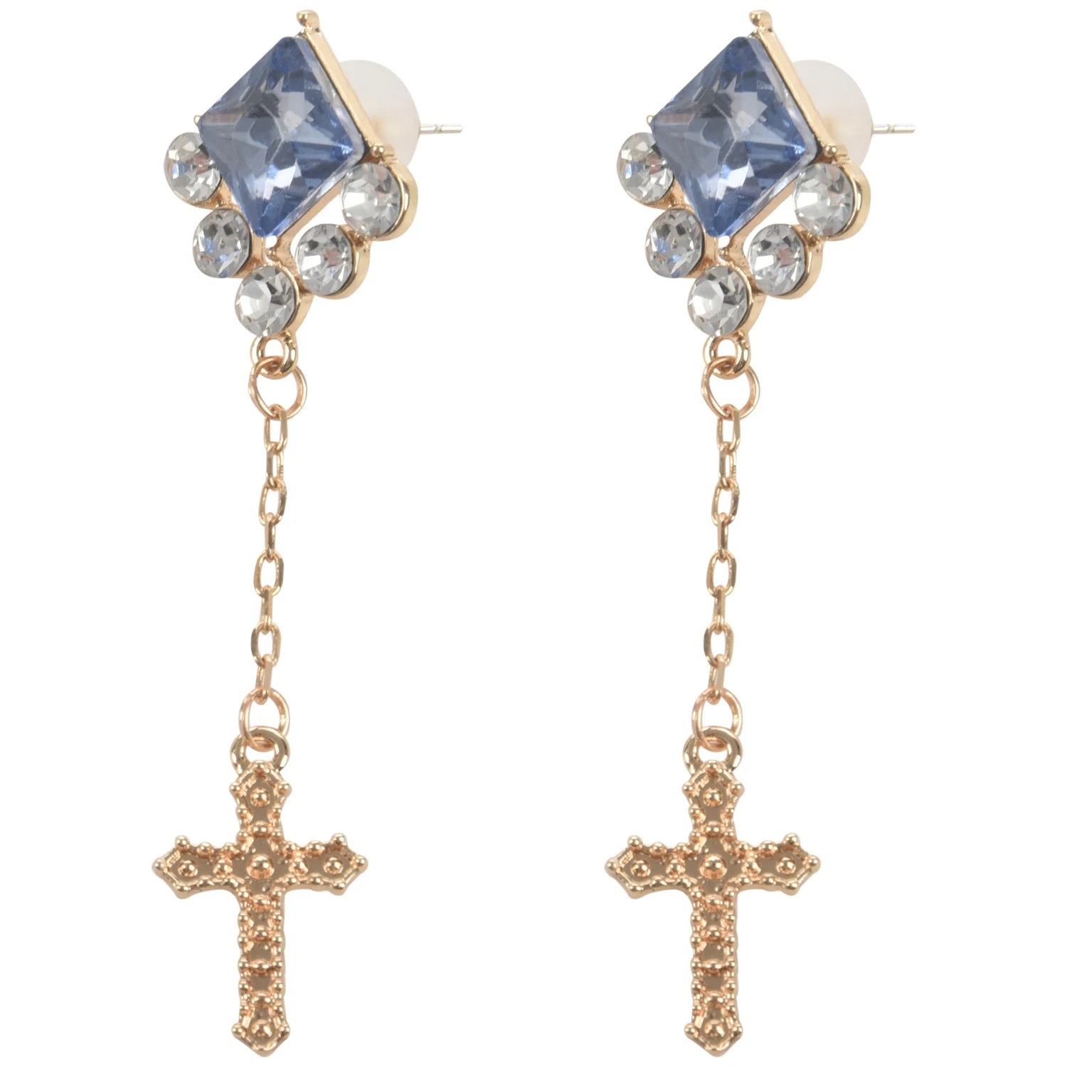 

CXZD-Blue Square Crystal Metal Pendant Earrings Ladies Elegant Rhinestones