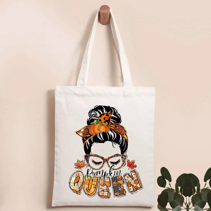 

Fashionable Pumpkin Mom Print Tote Bag - Cute Cartoon Family Design Canvas Shoulder Bag for Women Holiday Shopping Gift Idea