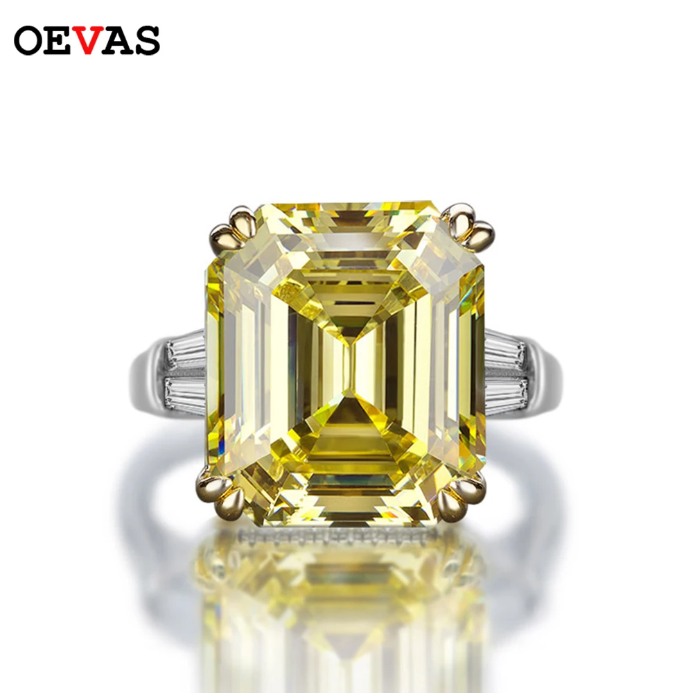 OEVAS 100% S925 srebro luksusowe kwadratowe różowe żółte białe wysokiej węgla obrączki z diamentami dla kobiet Party Fine Jewelry