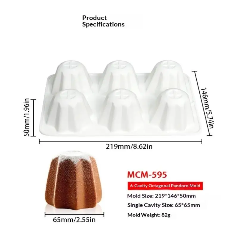 Moldes de Silicona para Pastel Pandoro de 8 Cavidades, Molde Octagonal Antiadherente para Hornear Pan, Pastel de Queso y Chocolate, Utensilios de Cocina para Hornear