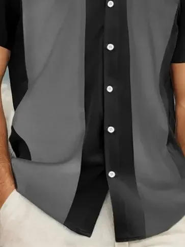 Men's Personalized Stripes 3D Printed Shirt Contrast Color Casual Hawaiian Beach Shirt Men's Simple Business Men's Top