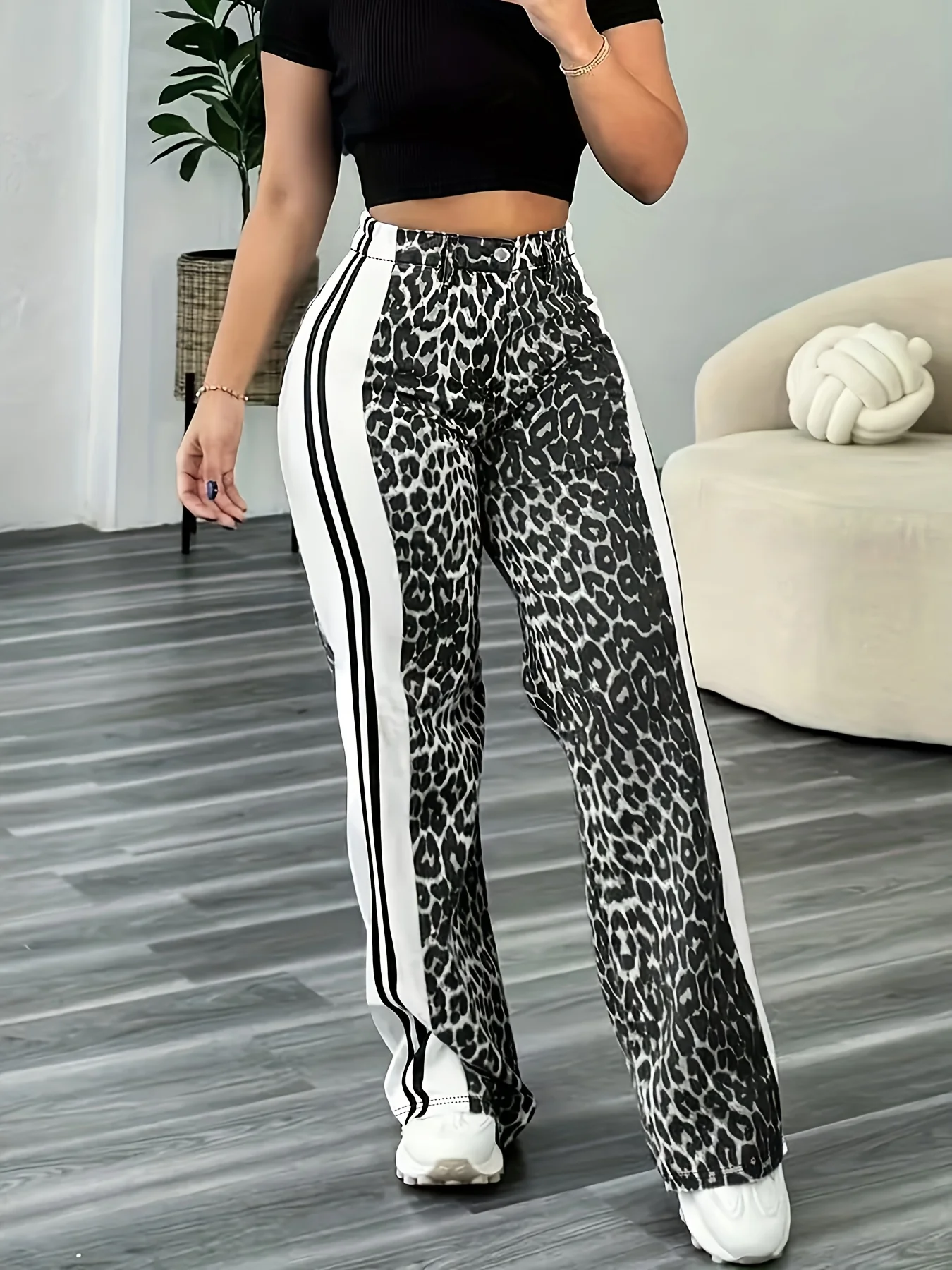 Ladies' Fashion Women's Leisure Leopard Print Color-Block Long Pants