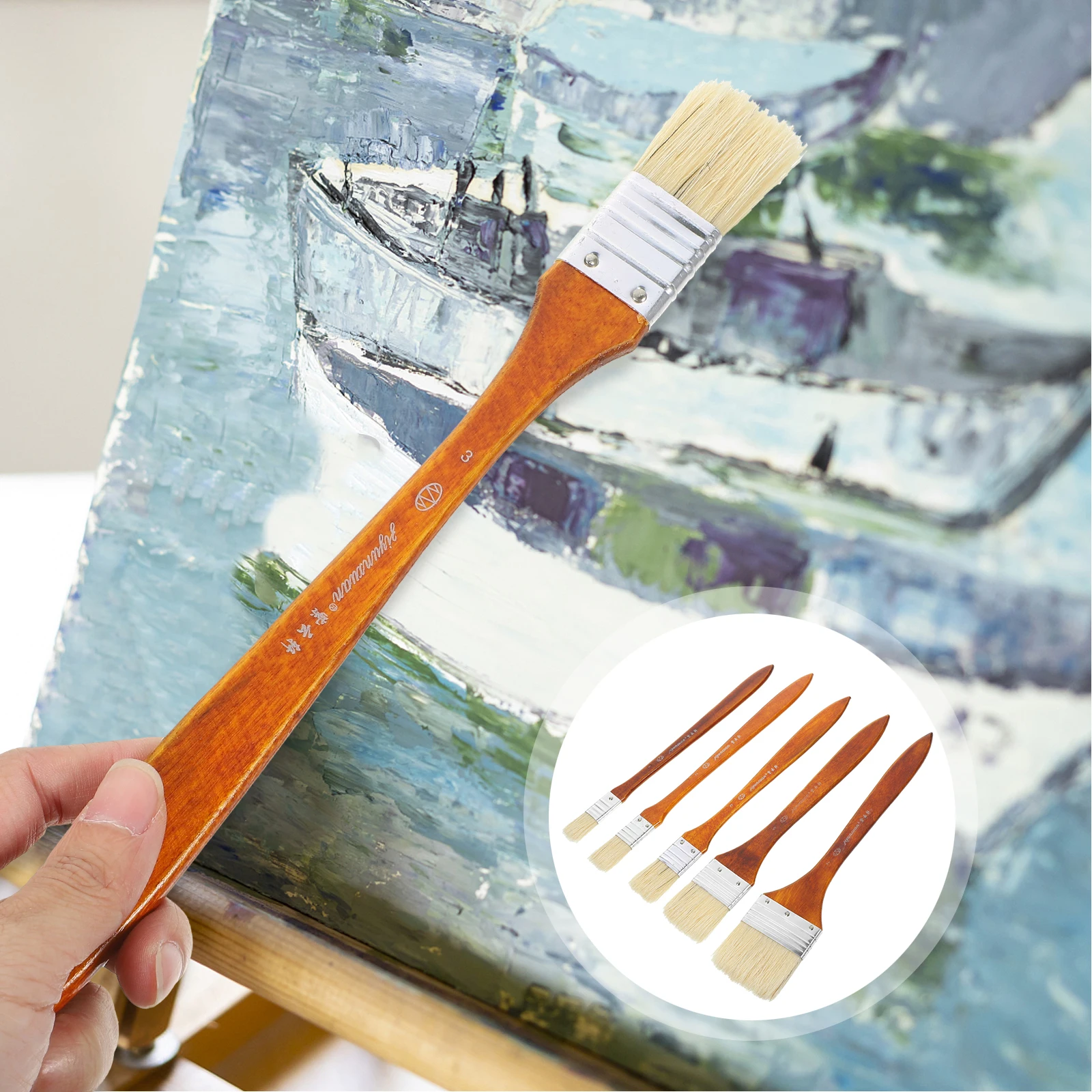 

5 Pcs Oil Paint Brush Home Use Tool Portable Wide Application Nylon for Painting