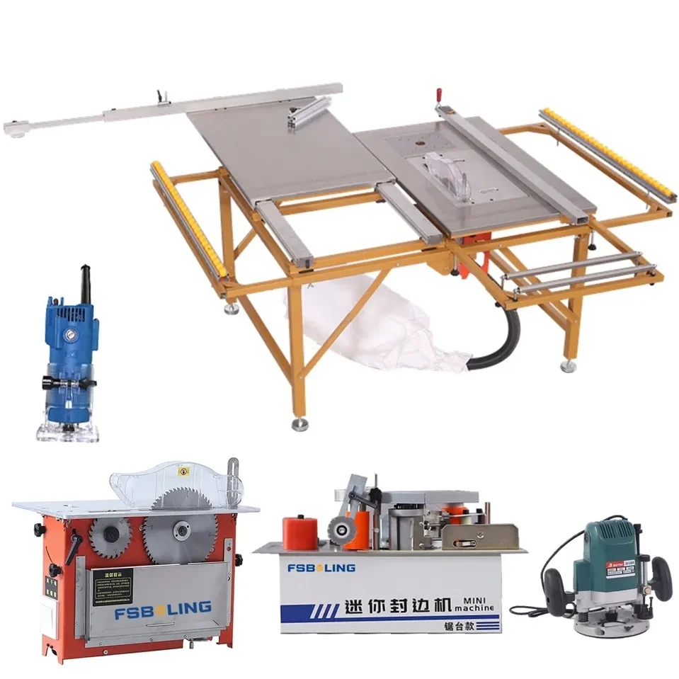 Fsboling Portable Woodworking Machinery With Edge Banding Slotting Trimming Wood Cutting Multifunctional  Sliding Table Saw