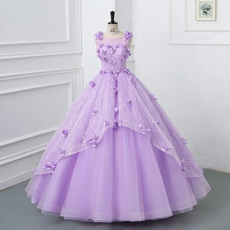 2024 apliques Vestidos de quinceañera flores cuello redondo brillante vestido de baile de talla grande vestido de fiesta de graduación Vestidos Princesa Anos personalizados