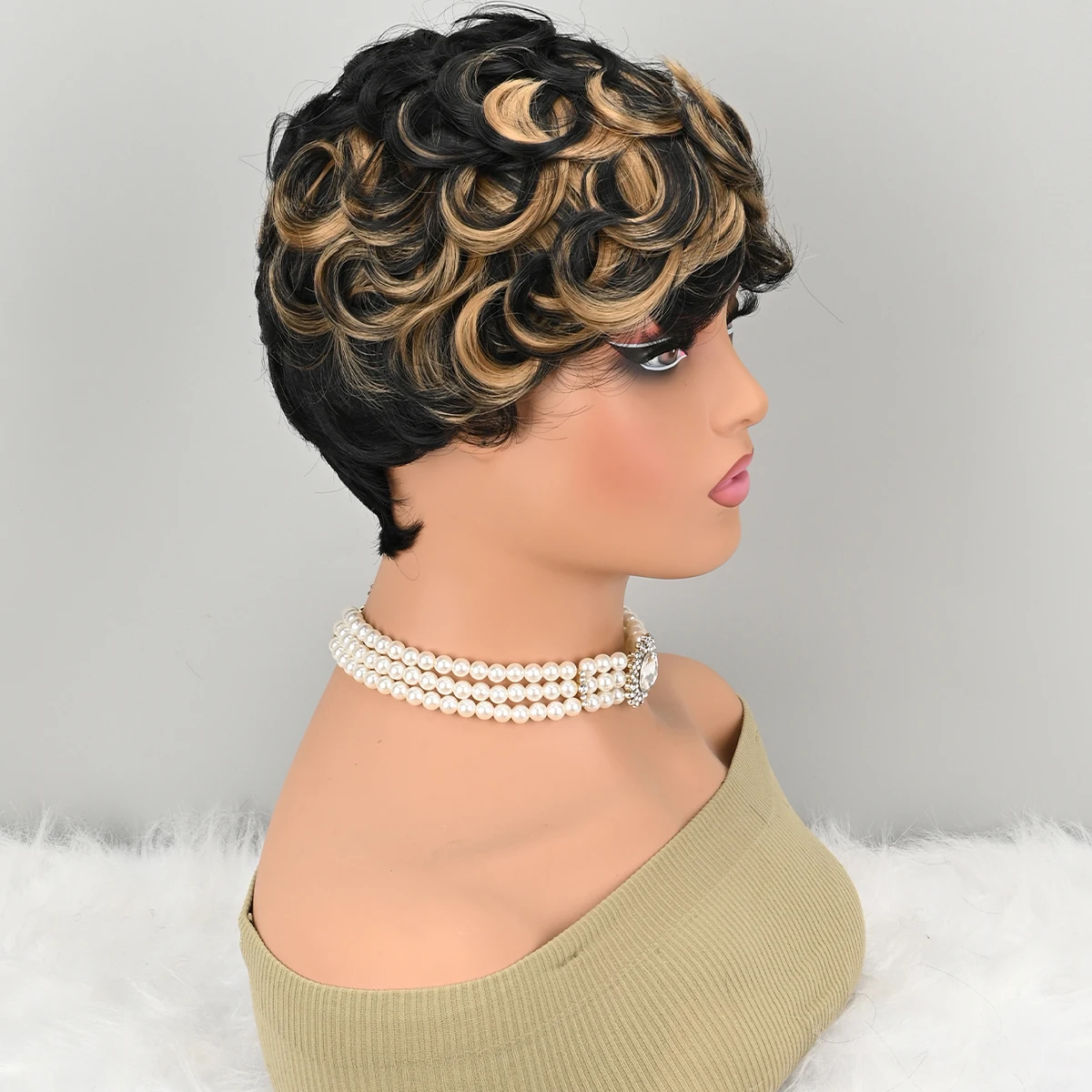 قصيرة عابث الباروكات قصيرة براون أسود مجعد عابث الباروكات الاصطناعية خصلات الشعر المستعار الطبيعي متموج براون أسود عابث قطع شعر مستعار قصير مجعد #2