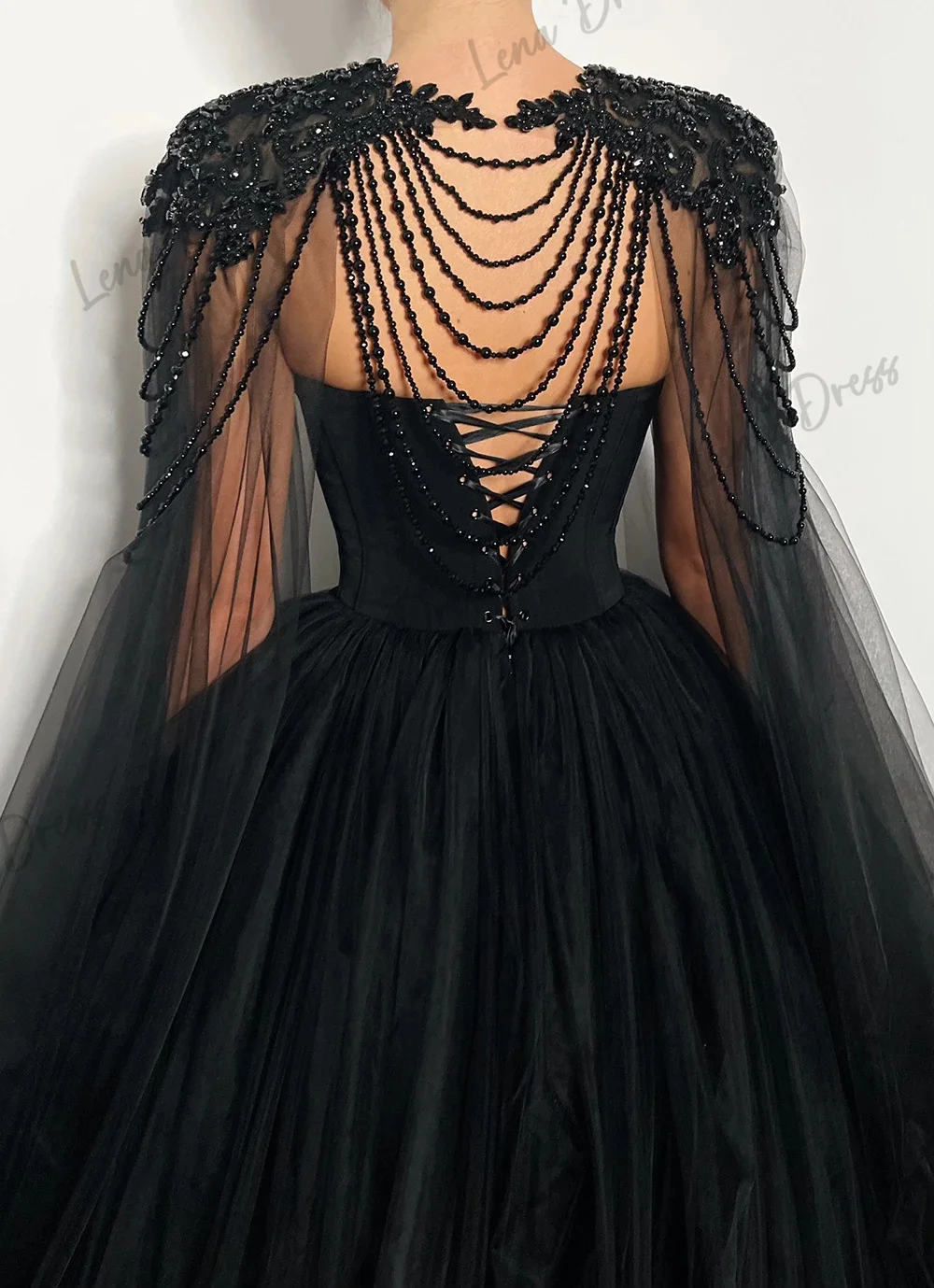 Vestido de noche de gasa para mujer, elegante vestido de fiesta con cuentas negras, línea A, de boda para invitados, graduación, 2024