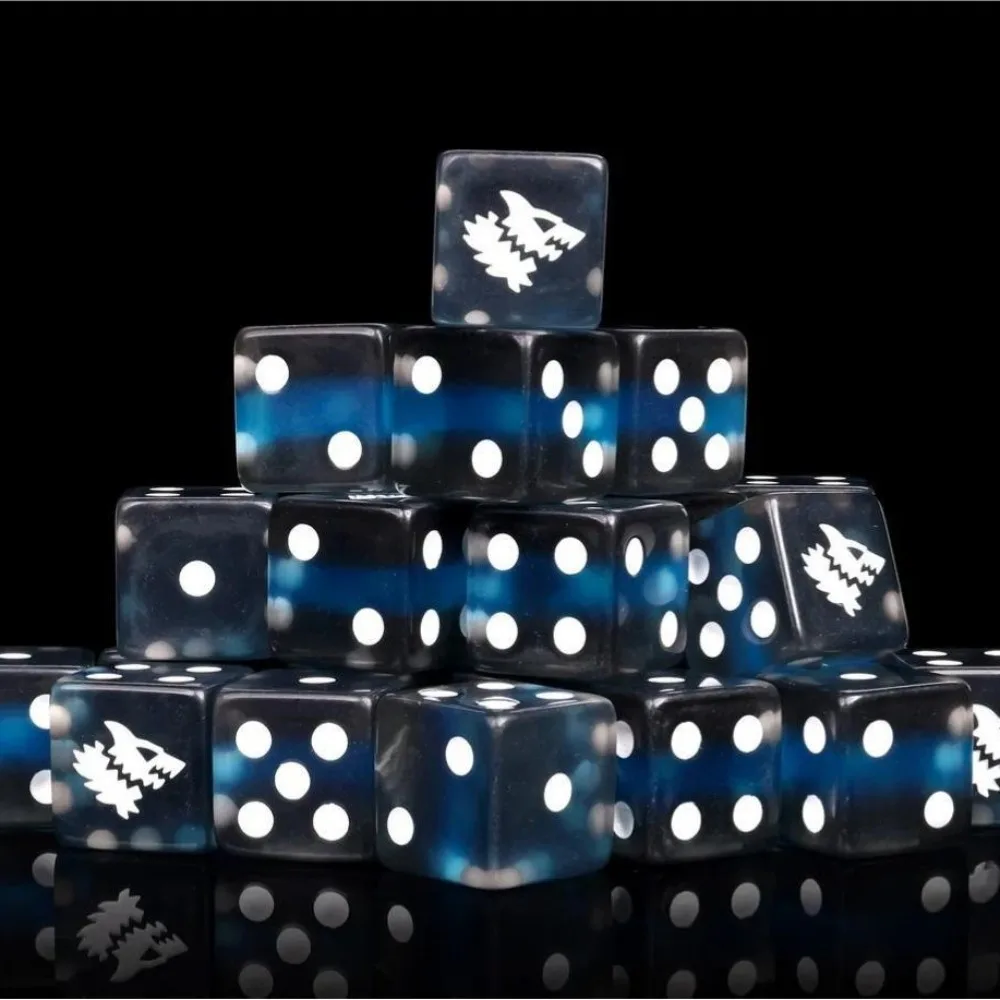 10PCS/20PCS Warhammer 40K Space Wolves Dice D6 Black Blue Swirl White Wolf Symbol Tabletop Wargaming Dice Birthday Gift
