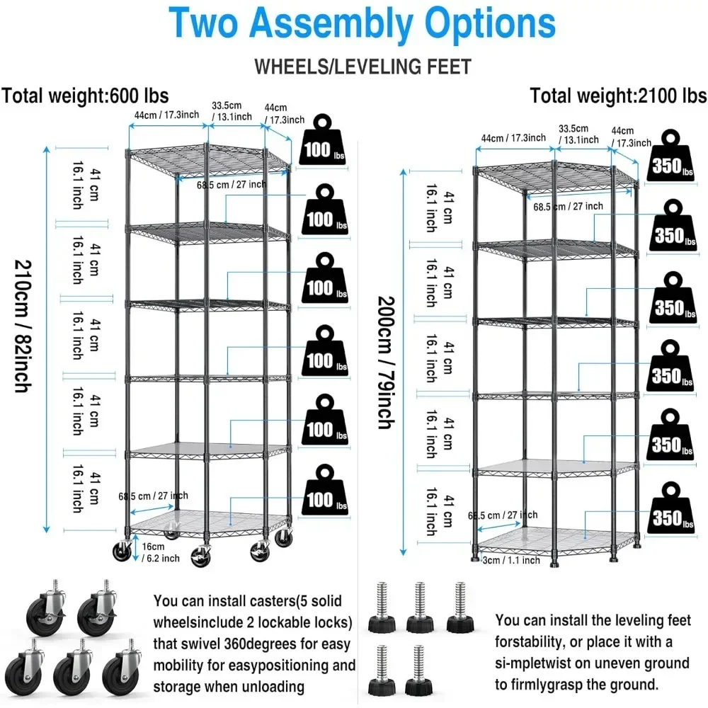 Estante de almacenamiento de 6 niveles, estantería de alambre de esquina Pentagonal con 5 ruedas y forros de estante para balcón y almacén