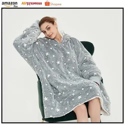 Luminous Pajamas Lazy Fluorescent Nightgown Double Velvet Warm Lazy Clothes Luminous Hooded Pajamas Blankets for Beds