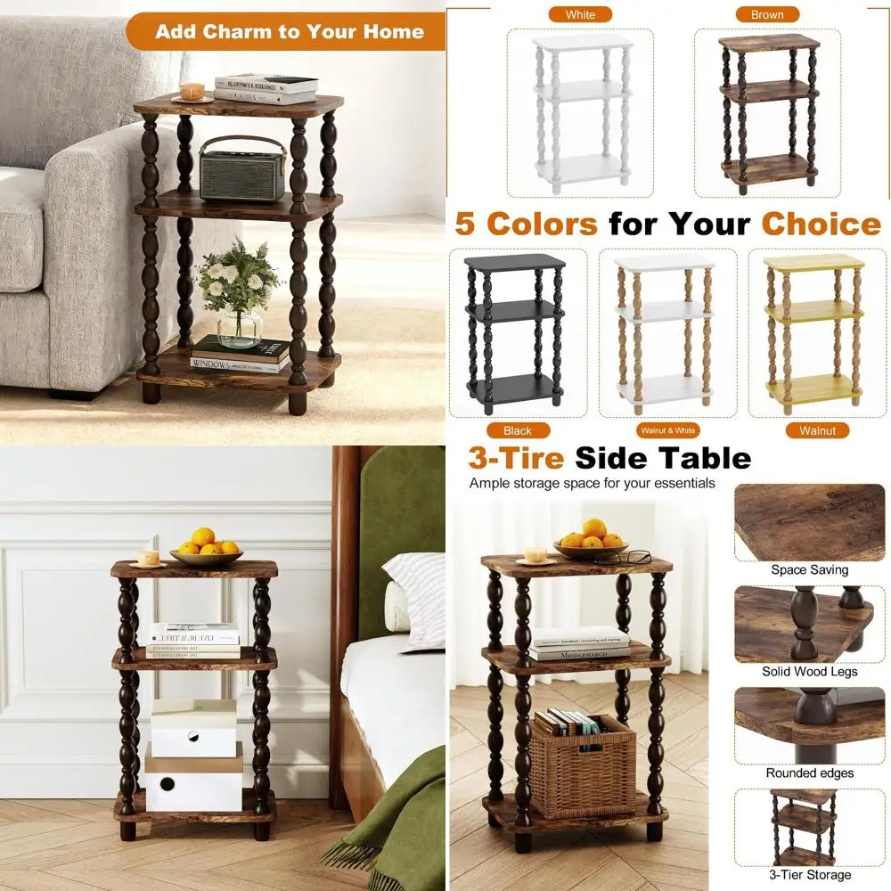

Compact 3-Tier Farmhouse-Style Side Table for Small Spaces, Rustic Brown Finish
