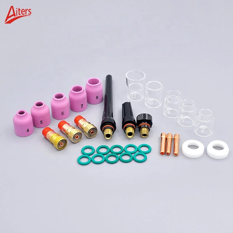 31pcs TIG Welding Torch Stubby Gas Lens Glass Cup Kit for WP17/18/26 Welding Consumables TIG Welding Parts