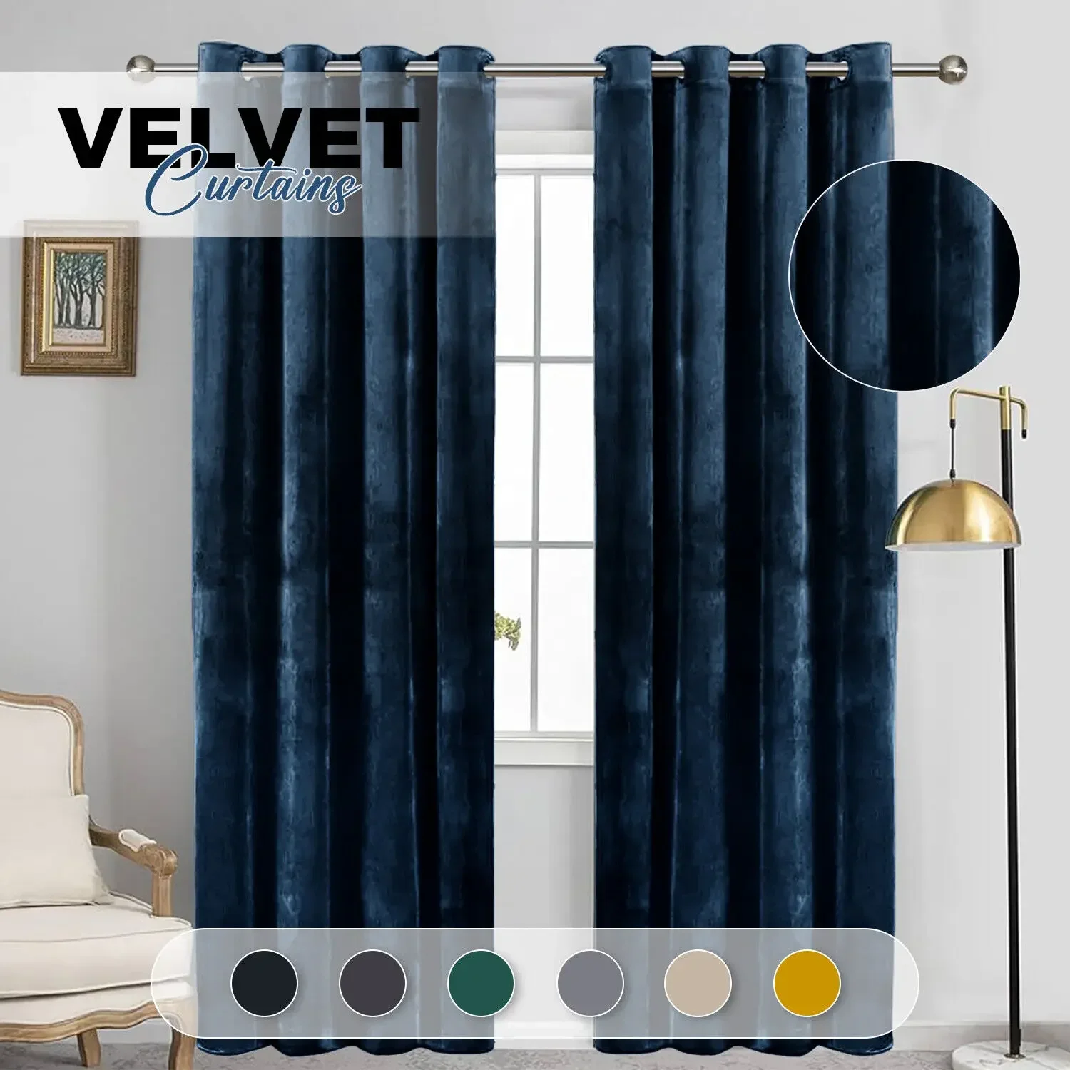 

Crushed Velvet Blackout Curtains Eyelet Ring Top Ready Made Lined Curtains Cold-resistant Windproof Full Blackout Thicke Fabric