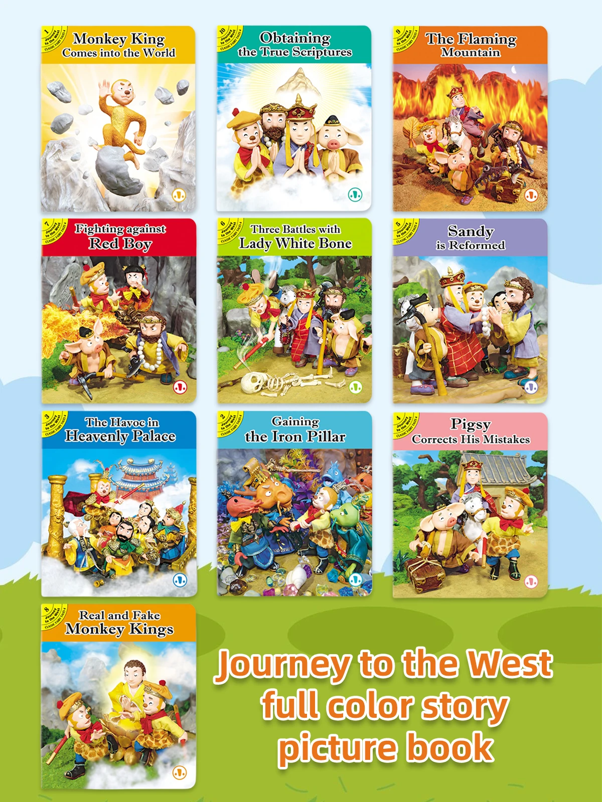 Juego de 10: obra maestra clásica china 'Journey to the West' en inglés, educativo, 4-8 años, regalo de aprendizaje temprano