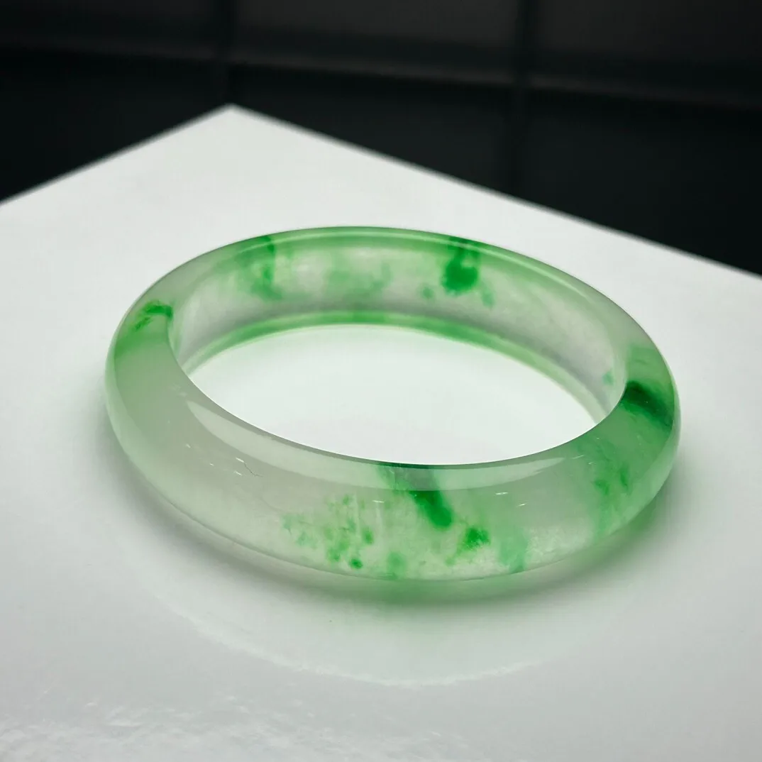 Real Natural Grade AAA Ice Green Flower Myanmar Jade jadeite bracelets 59MM