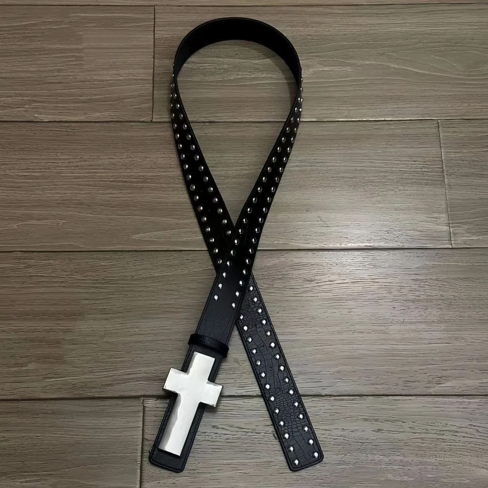 

Fashion All-match Harajuku Style Belt Black Color Rivet Details Punk Studded Belt Studded Design Edgy Cross Hip Hop Belt Concert