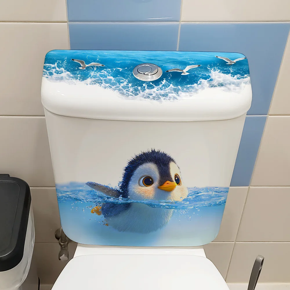 Penguin Animal Pattern Toilet Sticker Waterproof Bathroom Decal PVC Self Adhesive Wall Mural Home Interior Ornament