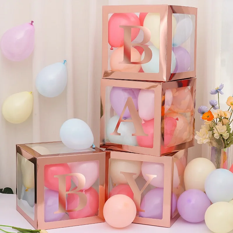 Transparent Balloon Box Letter Box Baby Shower Box Rose Gold Birthday Wedding Custom Name Balloon Boxes Kids Party Decoration