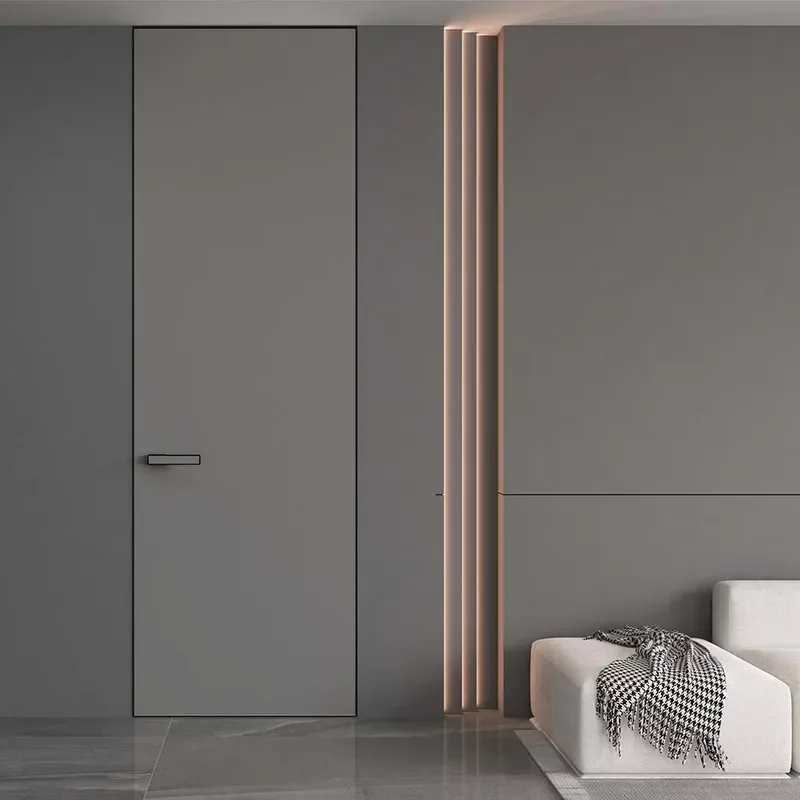 Modern High-End Hidden Solid Wood Door for Bedroom and Living Room High Sound Insulation Made in Foshan Source Factory