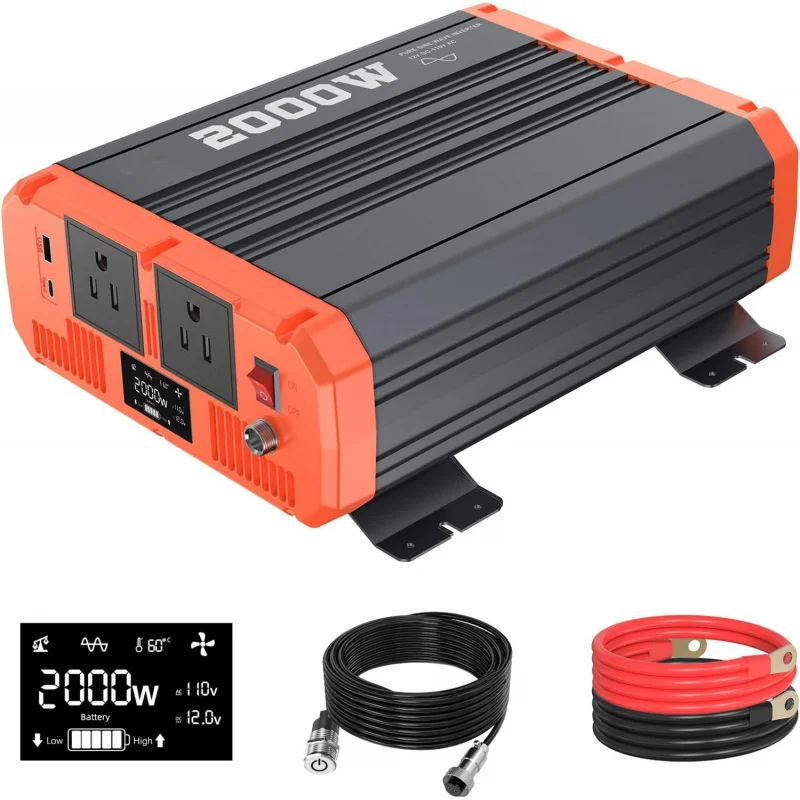 2000 Watt Pure Sine Wave Power Inverter 12V DC to 110V AC Converter for Vehicle/Home/RV/Truck Off-Grid Solar Power Inverter with