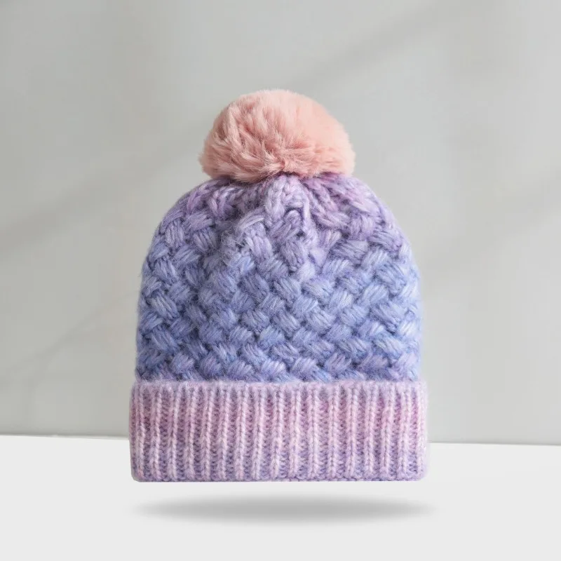 2025, neue verdickte Fleece-Strickmütze mit Farbverlauf für Damen und Herren, Outdoor-Strickmütze im Kopf-Stil, warme, gemütliche Strickmütze – Detail 4