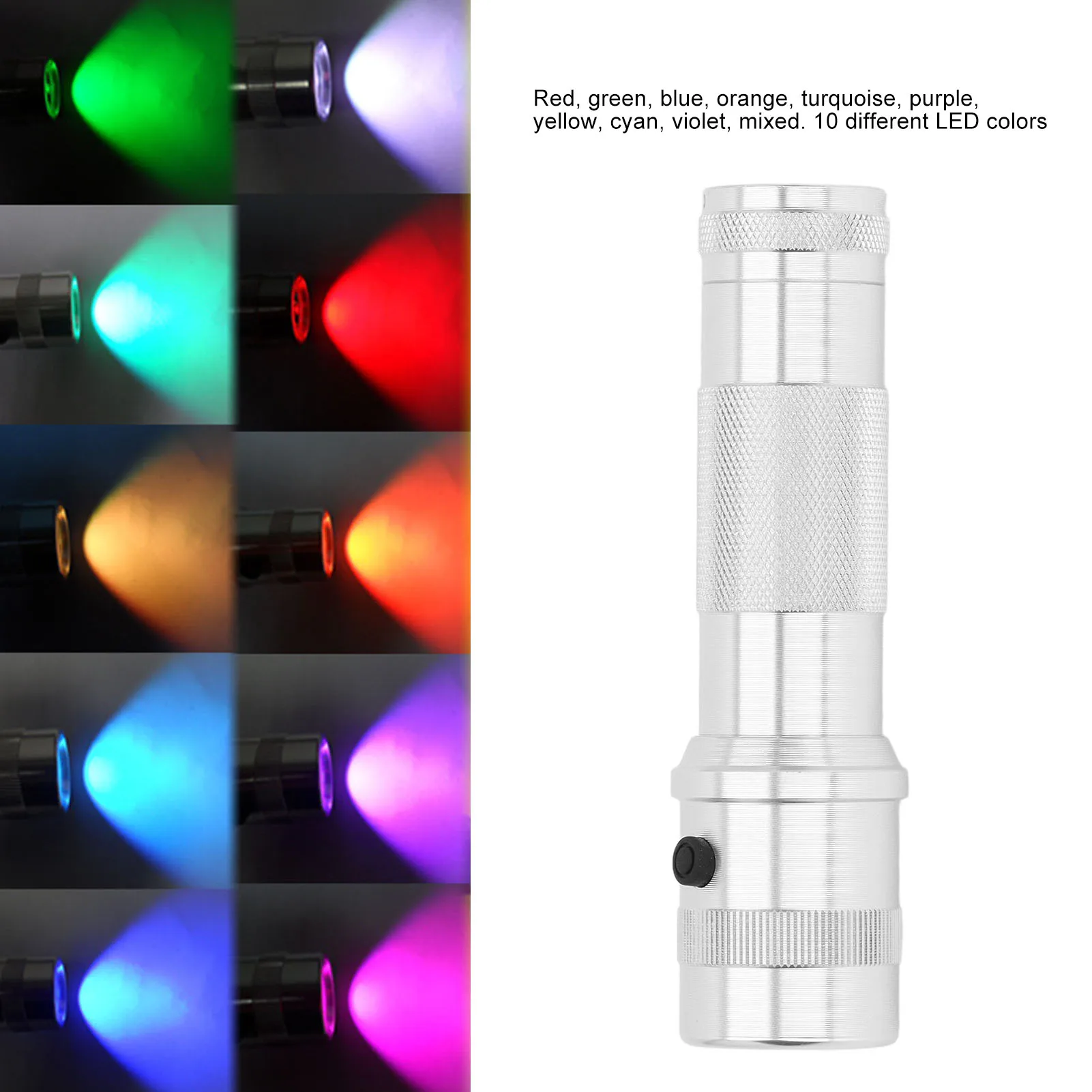 10 Color in 1 Stage Flashlight Silver RGB Color Changing LED Torch IPX4 Waterproof Multicolor Flashlight