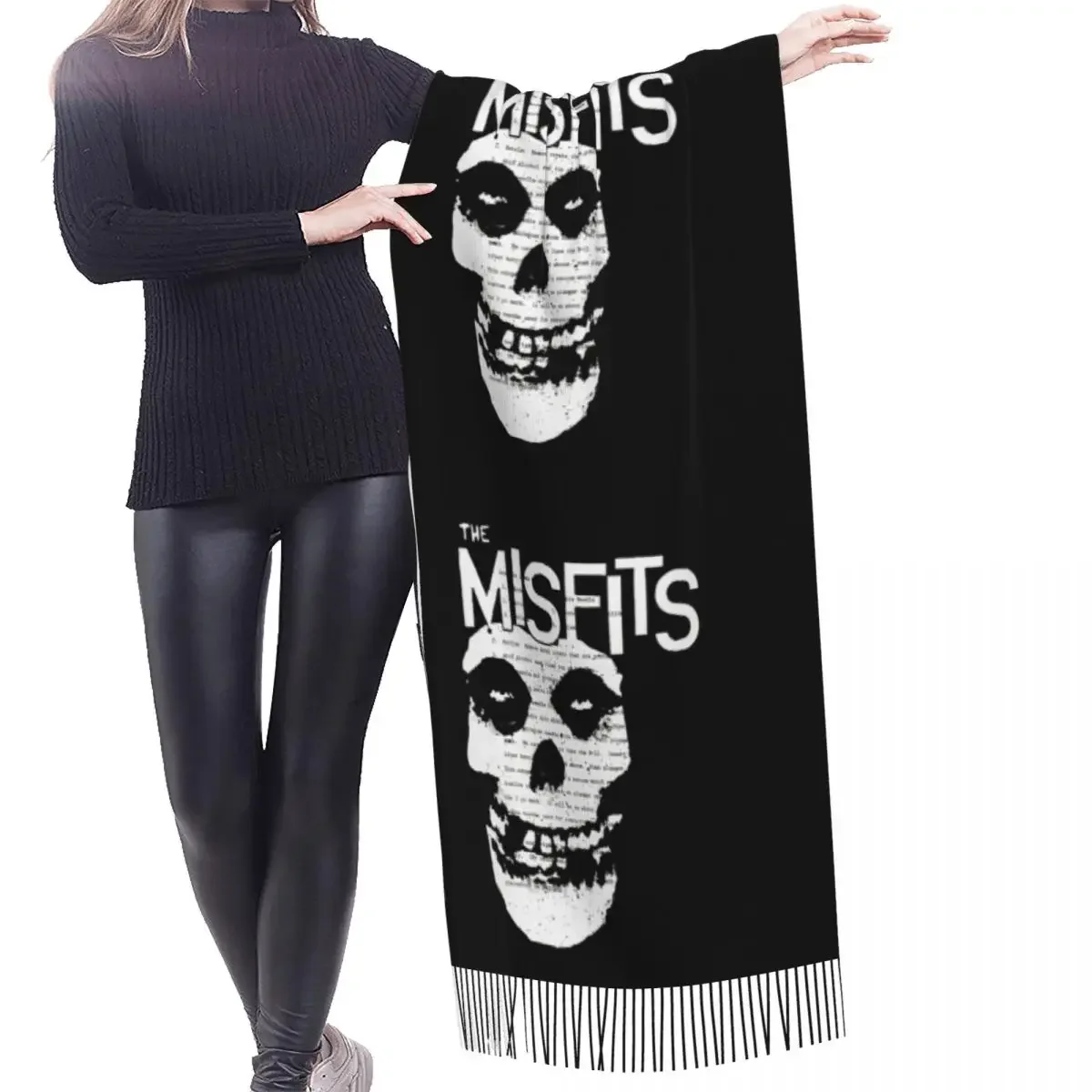 Custom Retro Halloween Misfits Scarf Wrap for Women Long Winter Warm Tassel Shawl Unisex Heavy Metal Scarves