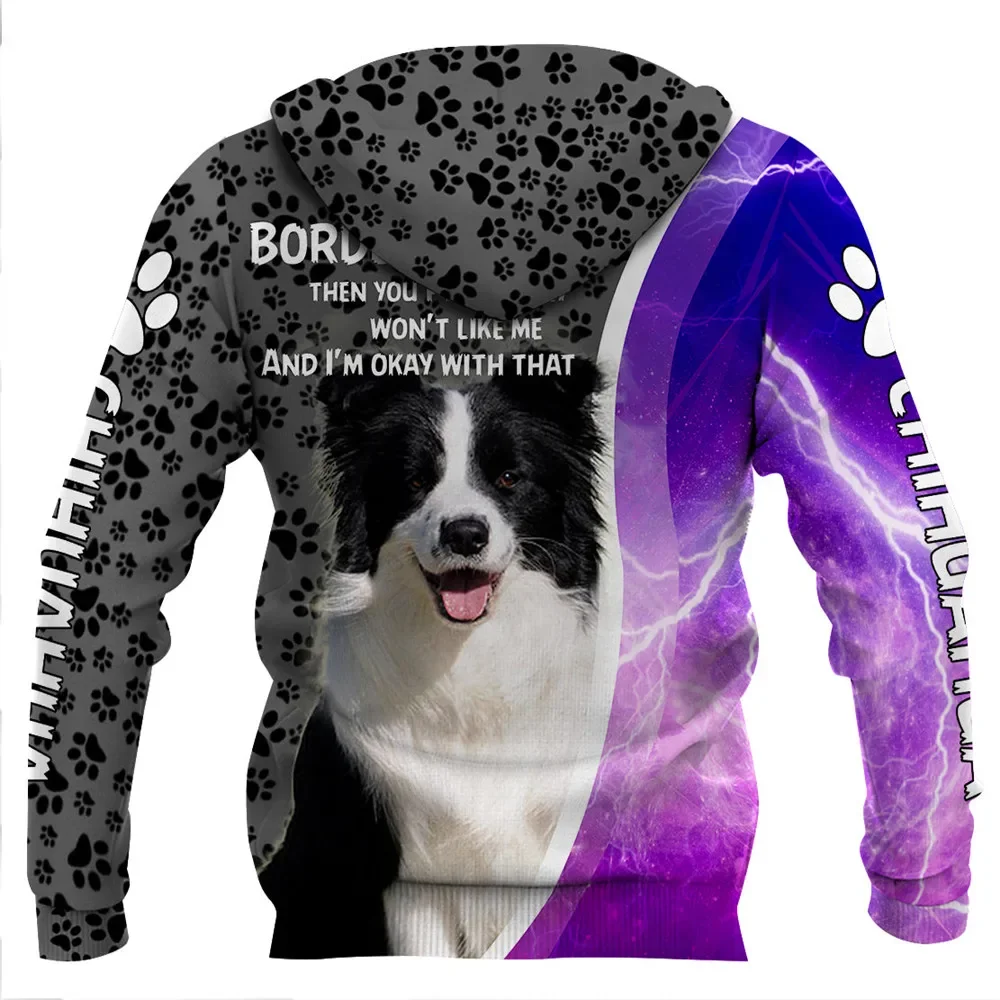 HX Border Collie Hoodies Animals Dog purple lightning Grey Paw Sweatshirts Fashion Casual Pullovers Unisex Sportswear