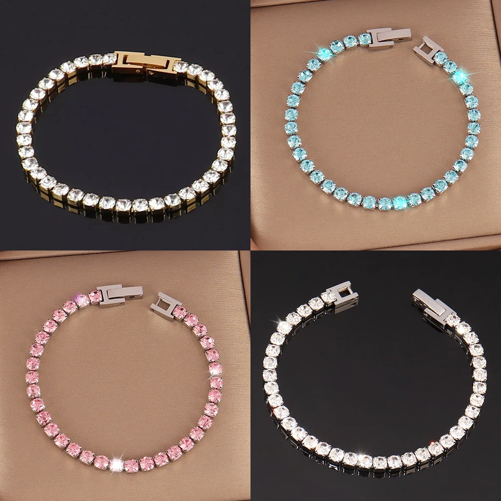 316L 4mm Stainless Steel Bracelet For Women Men's Hip Hop Tennis Chain Bracelets Luxury Color Crystal Zircon Bracelet Jewelry