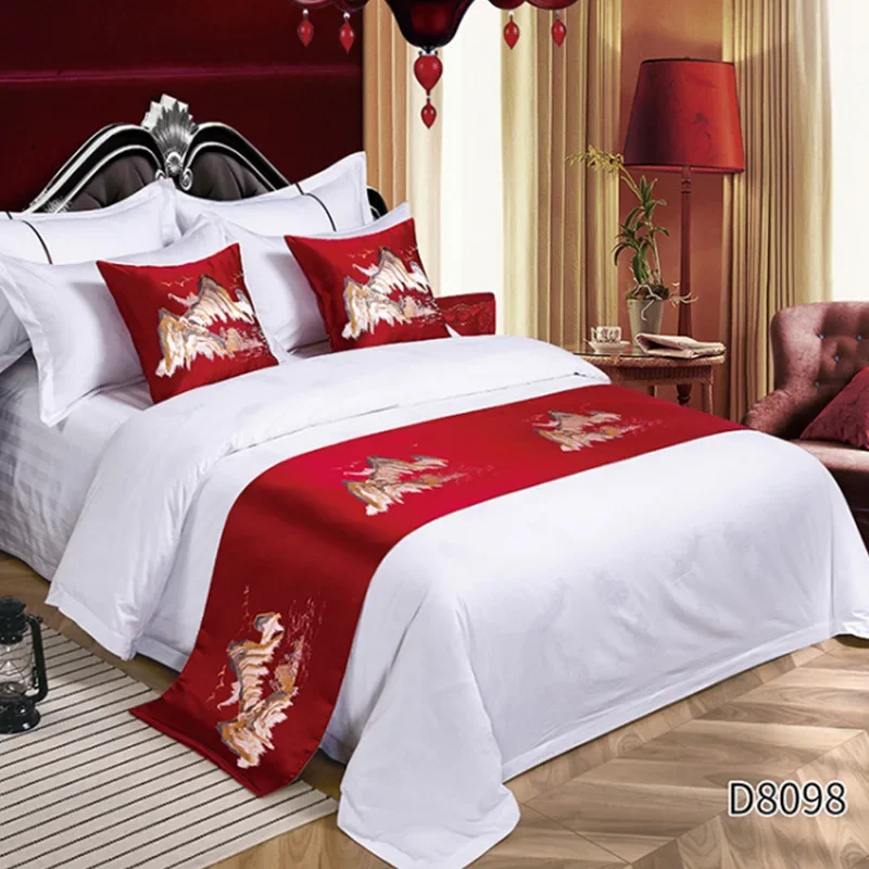 

Bed Runners Luxury Landscape Embroidery Bed Flag Throw Runner Wedding Room Hotel Home Decoration Bed Tail Towel Pillowcase