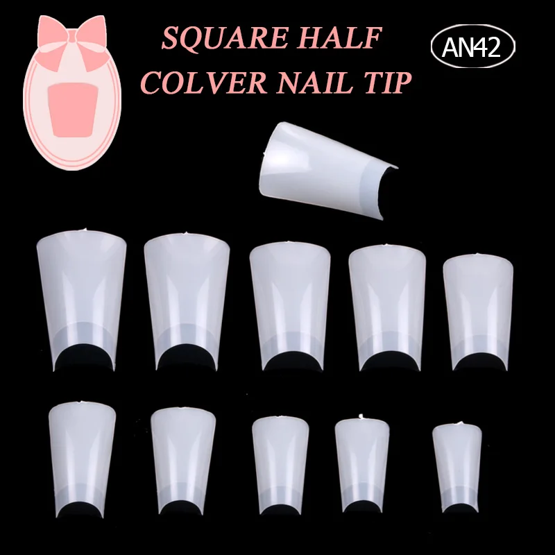 TSZS 500pcs/bag Elegant Transparent Natural Half False Nail Tip Long-billed Duck Acrylic Half Nail Extensions French Manicure