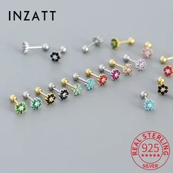 INZATT Real 925 Sterling Silver Colorful Zircon Bead Screw Stud Earrings for Women Classic Fine Jewelry Minimalist Bijoux