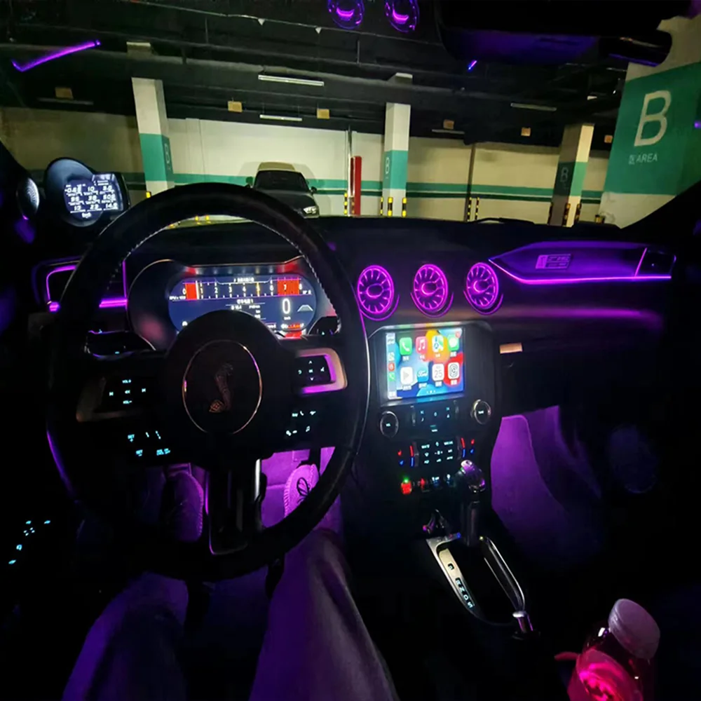 LED Car Lnner Ambient Light For Ford Mustang 2015 - 2021 Upgrade and modify Turbine Air Vent Dashboard Ambient Lamp Rainbow Kit