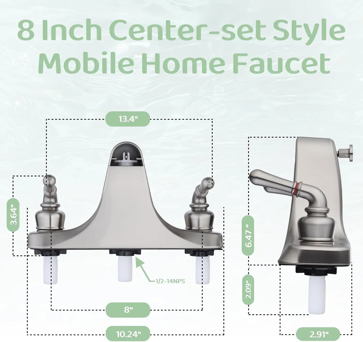 8' Two-Handle Shower Faucet with Diverter, Brushed Nickel, for RV/Mobile Home