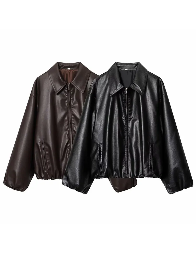 

Женская осенняя новинка 202, пальто-бомбер, свободная кожаная куртка-пилот, кожаная куртка из искусственной кожи, пальто для женщин, винтажная