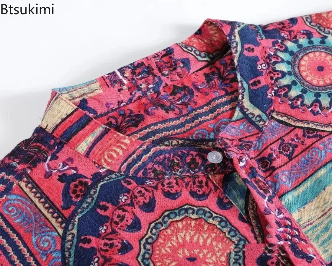 2025 Męskie afrykańskie ubrania Dashiki Print Summer 100% bawełniane koszule Męskie plemienne hip-hopowe etniczne ubrania z krótkim rękawem Topy dla mężczyzn