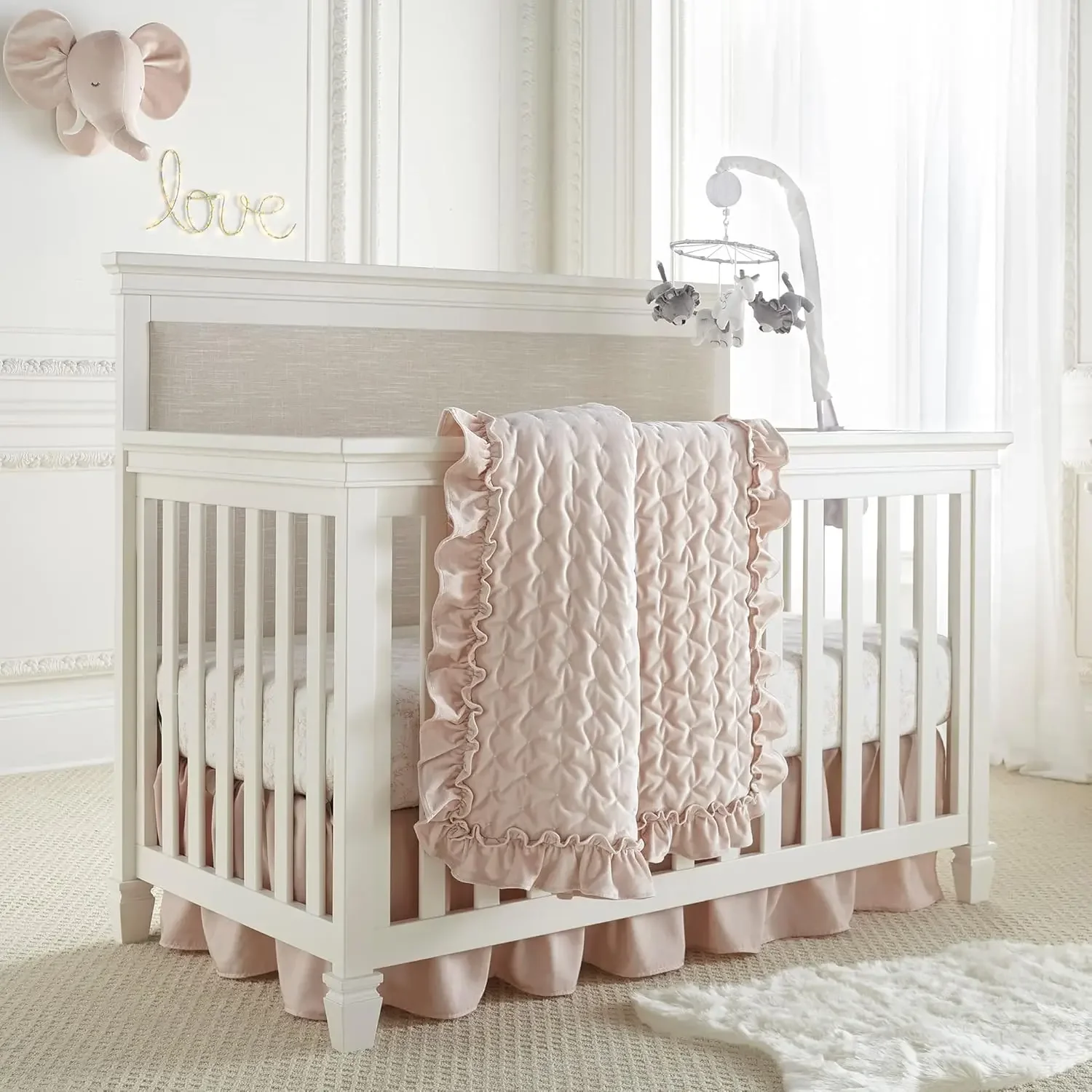 

Levtex Baby - Heritage Crib Bed Set Baby Nursery Set Blush Velvet Rich Velvet 4 Piece Set Includes Quilt, One Fitted She