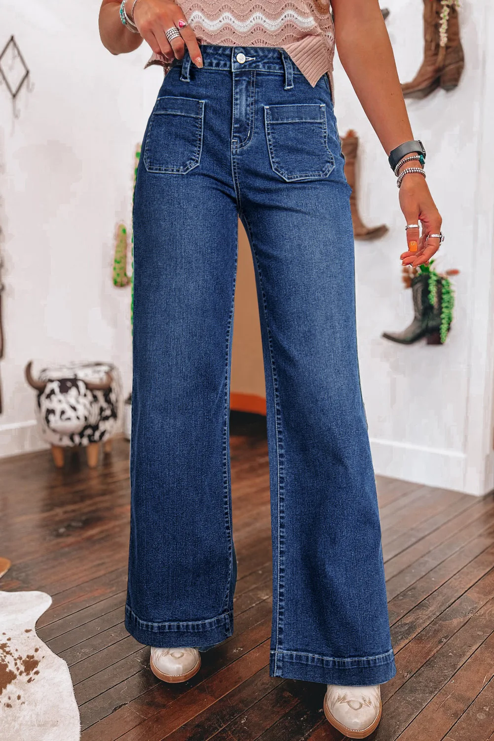 Women's Solid Color High Waist Wide Leg Jeans Fashion Classic Pocket Loose Denim Pants Stylish Casual Outfit For Daily Dates