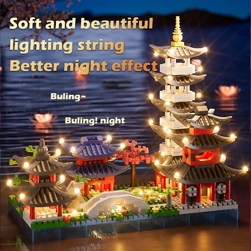 China-Chic Building Block Toys Hangzhou West Lake Scene Building Model Ornaments Micro particle puzzle assembled toys