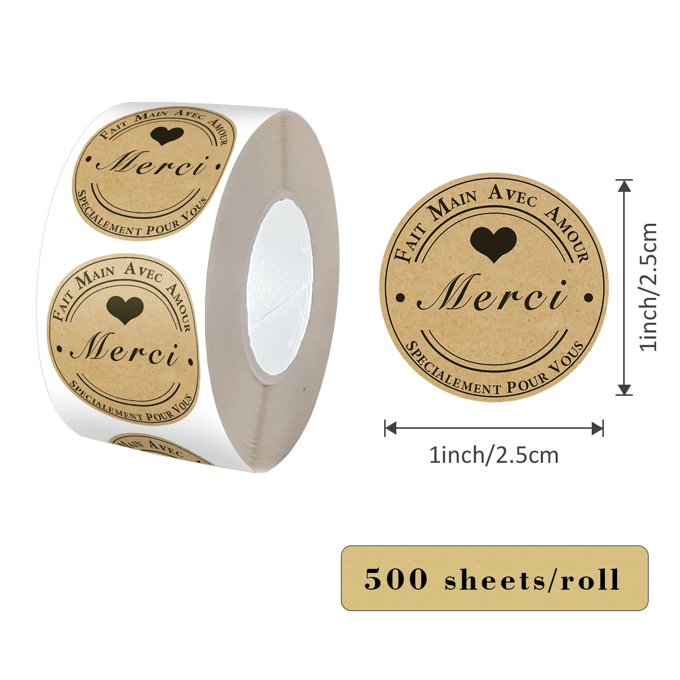 500pcs Merci Kraft Sticker French Thank You Fait Main Avec Amour DIY Multifunction Paper Label Adhesive Gift Seal Sticker
