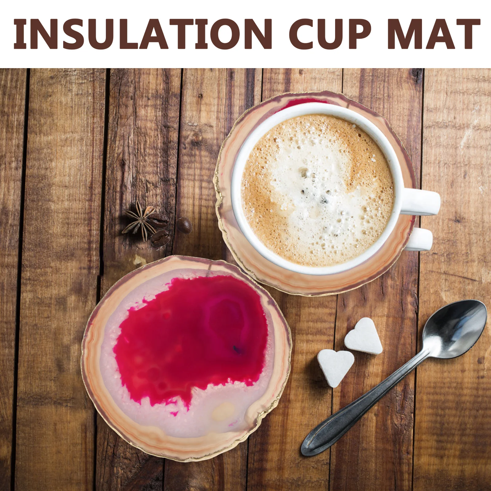 

Gold Edge Stone Agate Coaster Polished Heat Resistant Coffee Table Cup Mat Insulation Protection Pad Agate Coaster