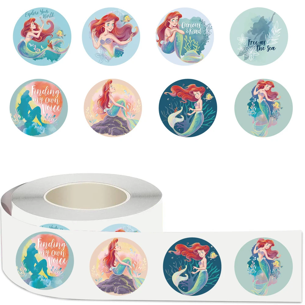 500pcs/Roll Cute Princess Ariel Stickers Disney The Little Mermaid Decal DIY Laptop Journal Guitar Classic Sealing Label Sticker view 4