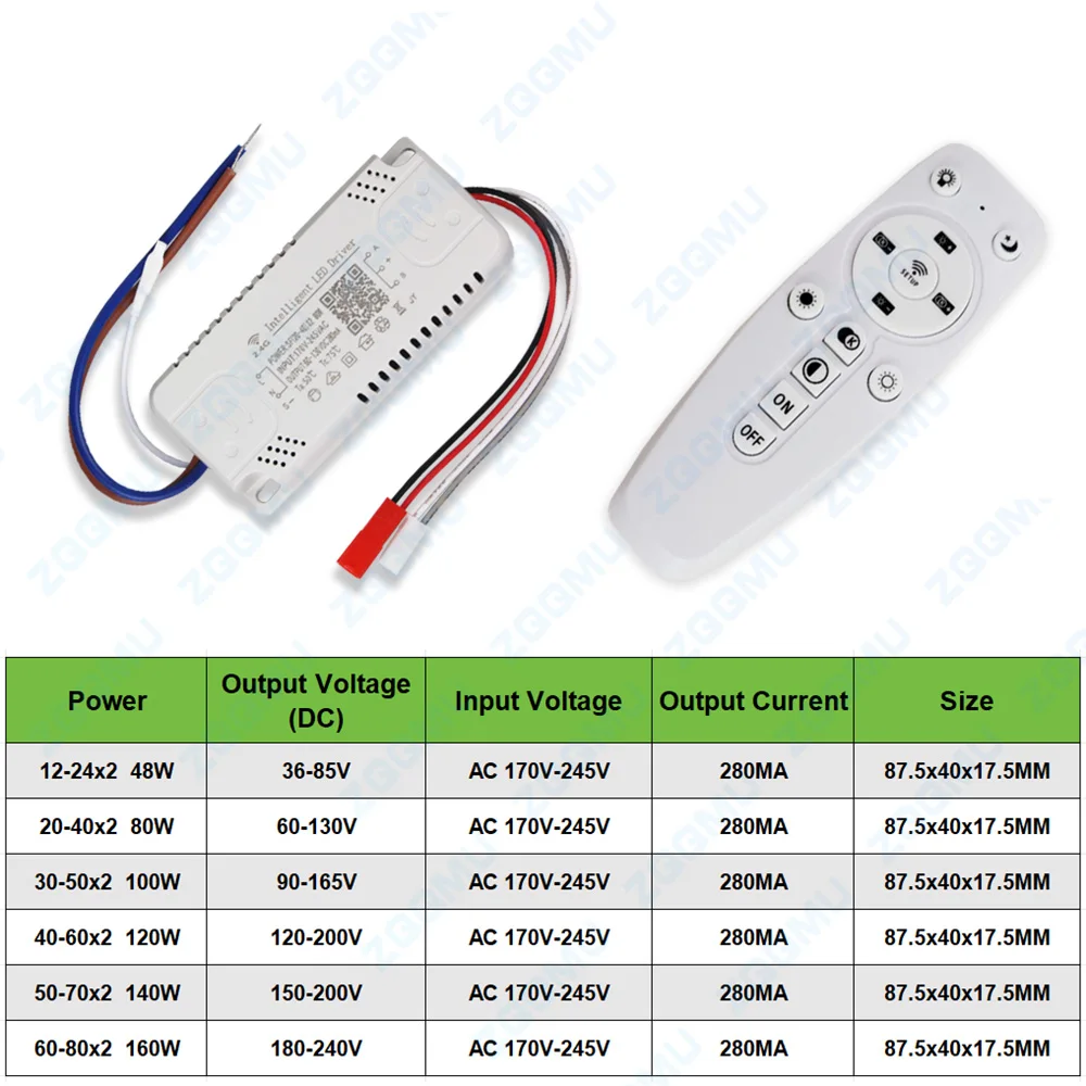 2.4G Smart LED Driver Remote Control Power Dimming Color Changing Transformer 80W 100W 120W 140W 160W Connect LED Light Strip