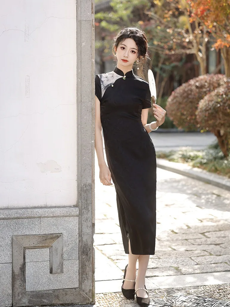 

Black Qipao 2024 New Spring Style High end Retro Chinese Style Improved Dress Women's Daily Cheongsam Dress